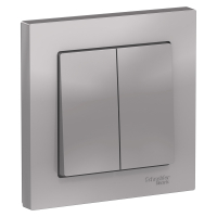 Выключатель двухклавишный ATLASDESIGN схема 5 10АХ в сборе алюминий Systeme Electric ATN000352