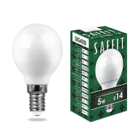 Лампа светодиодная LED 5вт Е14 белый матовый шар SAFFIT SBG4505 55024