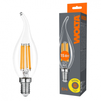 Лампа светодиодная филаментная WOLTA 15Вт 3000K Е14 свеча на ветру прозрачная WF-CT35-15W3KE14