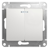 GLOSSA Выключатель двухклавишный с подсветкой в рамку белый схема 5а Systeme Electric GSL000153