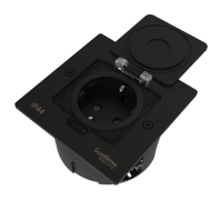 Лючок с розеткой 2К+З, 16А/250В, IP44 с монтажной коробкой для стены, фальшпола, стола , тип MDK21 Systeme Elecrtic MultiDesk Чёрный матовый MDK21102MBA