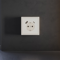 Накладка для розетки с заземлением и защитными шторками, с USB A+C Voltum S70 (хлопок) VLS001013