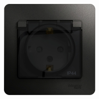 GLOSSA Розетка с заземлением со шторками с крышкой IP44 антрацит в сборе Systeme Electric GSL000748