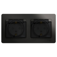 Розетка GLOSSA двойная с заземлением со шторками в сборе IP44 антрацит Systeme Electric GSL000747