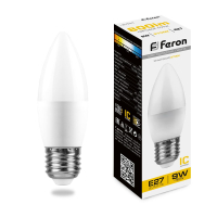 Лампа светодиодная LED 9вт Е27 теплый матовая свеча FERON LB-570 25936