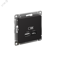РОЗЕТКА USB ATLASDESIGN A+С, 5В/2.4А. 2х5В/1.2 А, механизм, КАРБОН Systeme Electric ATN001039