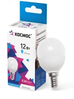 Лампа светодиодная LED 12Вт Шар 220В Е14 D45х90 4500К белый 1070 лм Космос LkeLED12wGL45E1445