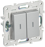 SKANDY Выключатель 2-клавишный проходной с индикацией 10А SK-V10S серебряный IEK SK-V22-1-10-K23