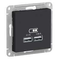 Розетка ATLASDESIGN USB 5В 1 порт x 2.1 А 2 порта х 1.05 А механизм карбон Systeme Electric ATN001033