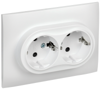 SKANDY Розетка 2-местная с заземлением с защитными шторками 16А в сборе SK-R07W арктический белый IEK SK-R24-16-K01-F
