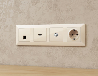 Комплект механизма TV розетки SAT 5-2400MHz 3.5dB Alfa Бежевый глянец Quant Ambrella Volt MA313050 (AP3130, VM215)