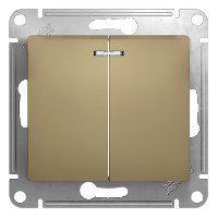 GLOSSA Выключатель двухклавишный с подсветкой в рамку титан схема 5а Systeme Electric GSL000453