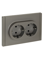 FORTE&PIANO Розетка 2-местная с заземлением с защитными шторками безвинтовое крепление 16А FP523 сталь IEK FP-R24-16-1-K46