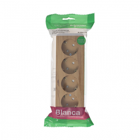 Розетка BLANCA наружная четырехпостовая, с заземлением, со шторками, с изолирующей пластиной, 16А, 250В, ясень Systeme Electric BLNRA011415