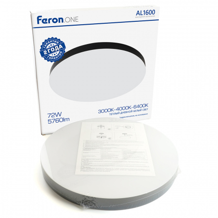 AL1600 48888 Светильник светодиодный ДБО-72w 3000/4000/6400К 5760Лм с переключением цветовой температуры черный Feron.ONE FERON 