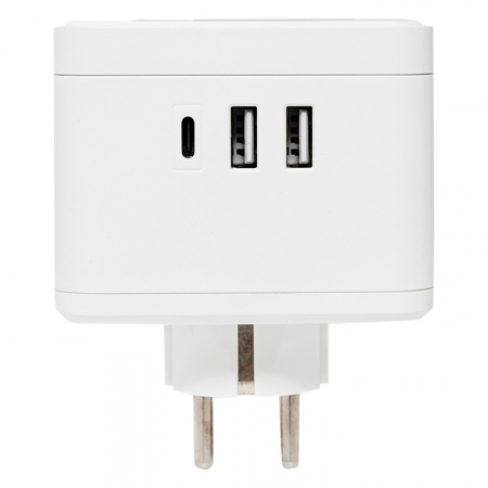 Тройник Куб 2 гнезда 2USB 2.4А+Type C + Ночник EKF UBA-CUB-T2-TC