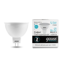 Лампа светодиодная LED 5.5 Вт 450 лм 4100К AC180-240В GU5.3 софит MR16 нейтральный Elementary GAUSS 13526
