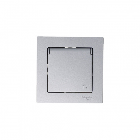 Розетка ATLASDESIGN с заземлением со шторками с крышкой 16А IP20 механизм алюминий Systeme Electric ATN000346