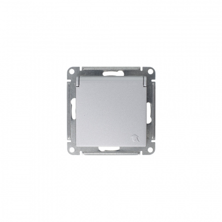 Розетка ATLASDESIGN с заземлением со шторками с крышкой 16А IP20 механизм алюминий Systeme Electric ATN000346