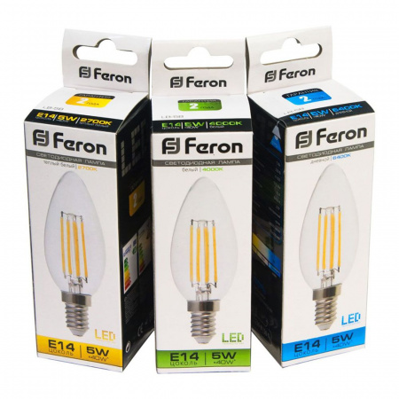 Лампа светодиодная LED 5вт Е14 теплый свеча FILAMENT FERON LB-58 25572