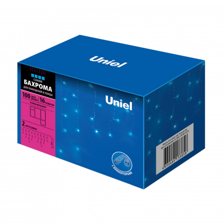 Бахрома светодиодная с эффектом мерцания 2м Соединяемая 100 светодиодов Синий свет Провод прозрачный ULD-B2007-100/TTK BLUE IP44 Uniel UL-00007207