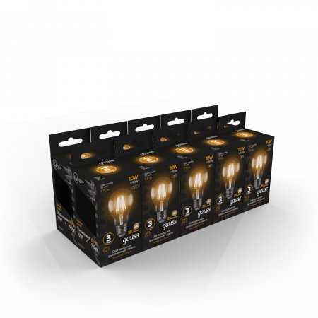 Лампа светодиодная филаментная LED 10 Вт 930 лм 2700К AC185-265В E27 А60 (груша) теплая  Black Filament Gauss GAUSS 102802110