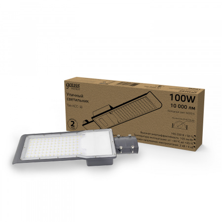 Светильник светодиодный уличный консольный LED ДКУ 100 Вт 10000 Лм 5000К IP65 190-250 В КСС Ш 420х160х57 мм Avenue Gauss GAUSS 629534300