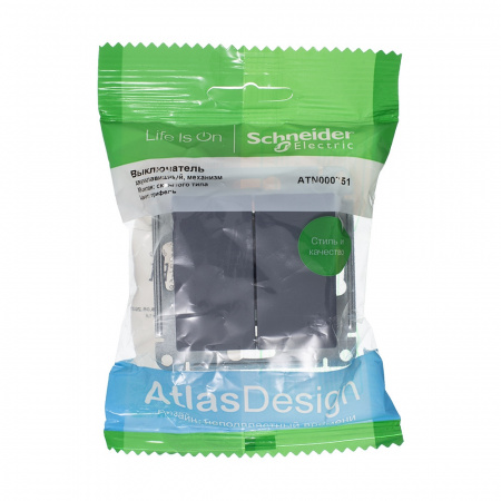 ATN000751 Выключатель двухклавишный ATLASDESIGN схема 5 10АХ механизм грифель Systeme Electric 