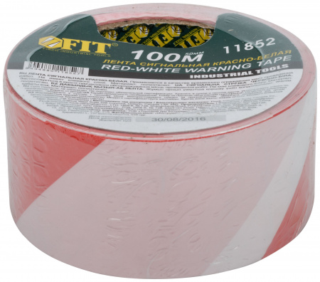 11852 Лента сигнальная (красно-белая) 50 мм х 100 м FIT 