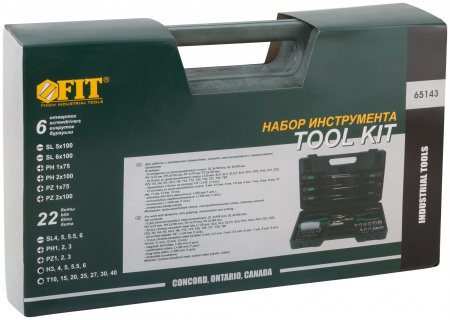 Набор инструмента 45 шт (пассатижи, отвертки, биты), пластиковый чемодан FIT 65143