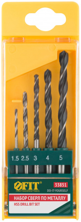 Набор сверл по металлу HSS черненых, 5 шт (1.5-2.5-3-4-5 мм) FIT 33851