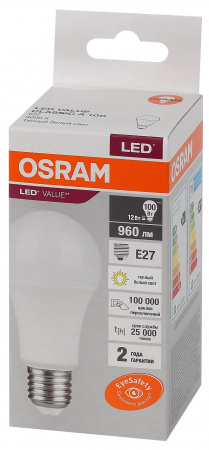 Лампа светодиодная LED 12 Вт E27 3000К 960Лм груша 220 В (замена 100Вт) OSRAM LEDVANCE 4058075578975
