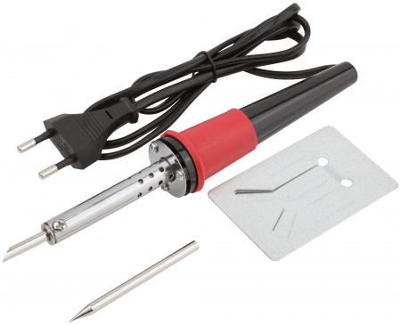 60481 Паяльник 220 В, пластиковая ручка, доп-но подставка для паяльника и два сменных жала, D=4.8 мм, 40 Вт КУРС 