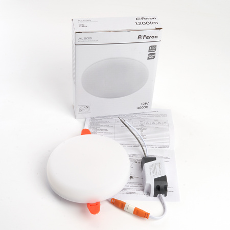 AL509 41208 Светильник светодиодный ДВО-12w 4000К 1200Лм slim белый с регулируемым монтажным диаметром (до 90мм) FERON 