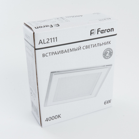 AL2111 27853 Светильник светодиодный ДВО-6w 4000K 480Лм квадратный со стеклом белый FERON 