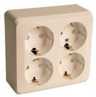 ЭТЮД Розетка четырехместная наружная с заземлением со шторками 16А 250B кремовая Systeme Electric PA16-208K