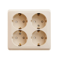 ЭТЮД Розетка четырехместная наружная с заземлением со шторками 16А 250B кремовая Systeme Electric PA16-208K