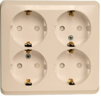 ЭТЮД Розетка четырехместная наружная с заземлением со шторками 16А 250B кремовая Systeme Electric PA16-208K