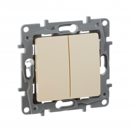 672302 ETIKA Выключатель двухклавишный слоновая кость безвинтовые зажимы 10АХ Legrand/Daccord 