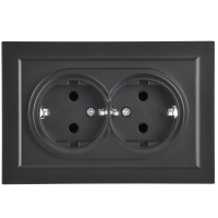 BRITE Розетка двойная с заземлением без защитных шторок 16А в сборе РС12-3-БрЧ черный IEK BR-R21-16-K02-F