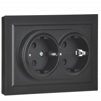 BRITE Розетка двойная с заземлением без защитных шторок 16А в сборе РС12-3-БрЧ черный IEK BR-R21-16-K02-F