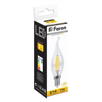 Лампа светодиодная LED 7вт Е14 теплый свеча на ветру FILAMENT FERON LB-67 25727