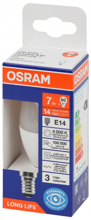 Лампа светодиодная LED 7Вт Е14 4000К 600Лм свеча 220В (замена 60Вт) OSRAM LEDVANCE 4099854186271