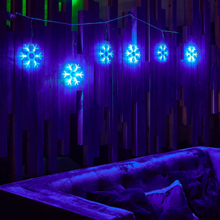 Занавес светодиодный фигурный Снежинки-1 1.5х0.3м 6 подвесов 36 светодиодов Синий свет Провод прозрачный ULD-E1503-036/DTA BLUE IP20 SNOWFLAKES-1 Uniel UL-00001406