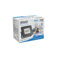 Прожектор светодиодный ДО 10 Вт 6500К 900 лм 200-240В IP65 76х93х28мм Алюминий Elementary Gauss GAUSS 613100310