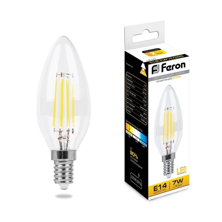 LB-66 25726 Лампа светодиодная LED 7вт Е14 теплый свеча FILAMENT FERON 