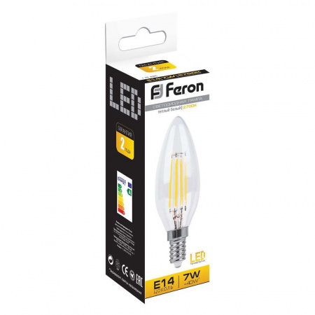 Лампа светодиодная LED 7вт Е14 теплый свеча FILAMENT FERON LB-66 25726