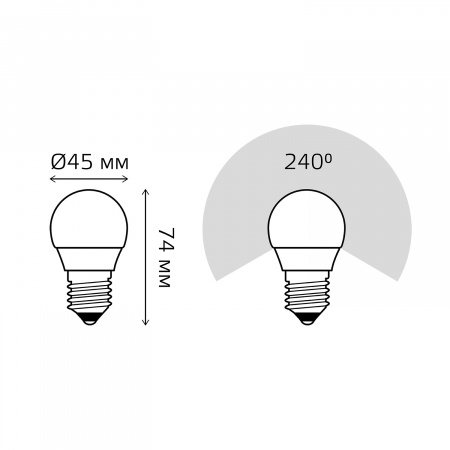 Лампа светодиодная LED 6 Вт 420 лм 3000К AC180-240В E27 шар P45 теплая  Elementary Gauss GAUSS 53216