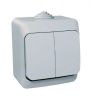 ЭТЮД Выключатель двухклавишный наружный IP44 серый Systeme Electric BA10-042C