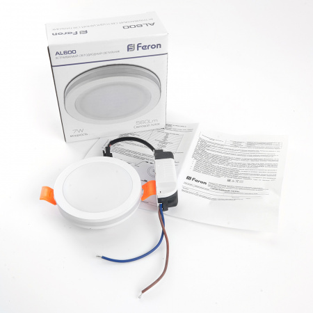 AL600 28905 Светильник светодиодный ДВО-7w 4000K 560Лм с белой светодиодной подсветкой белый FERON 